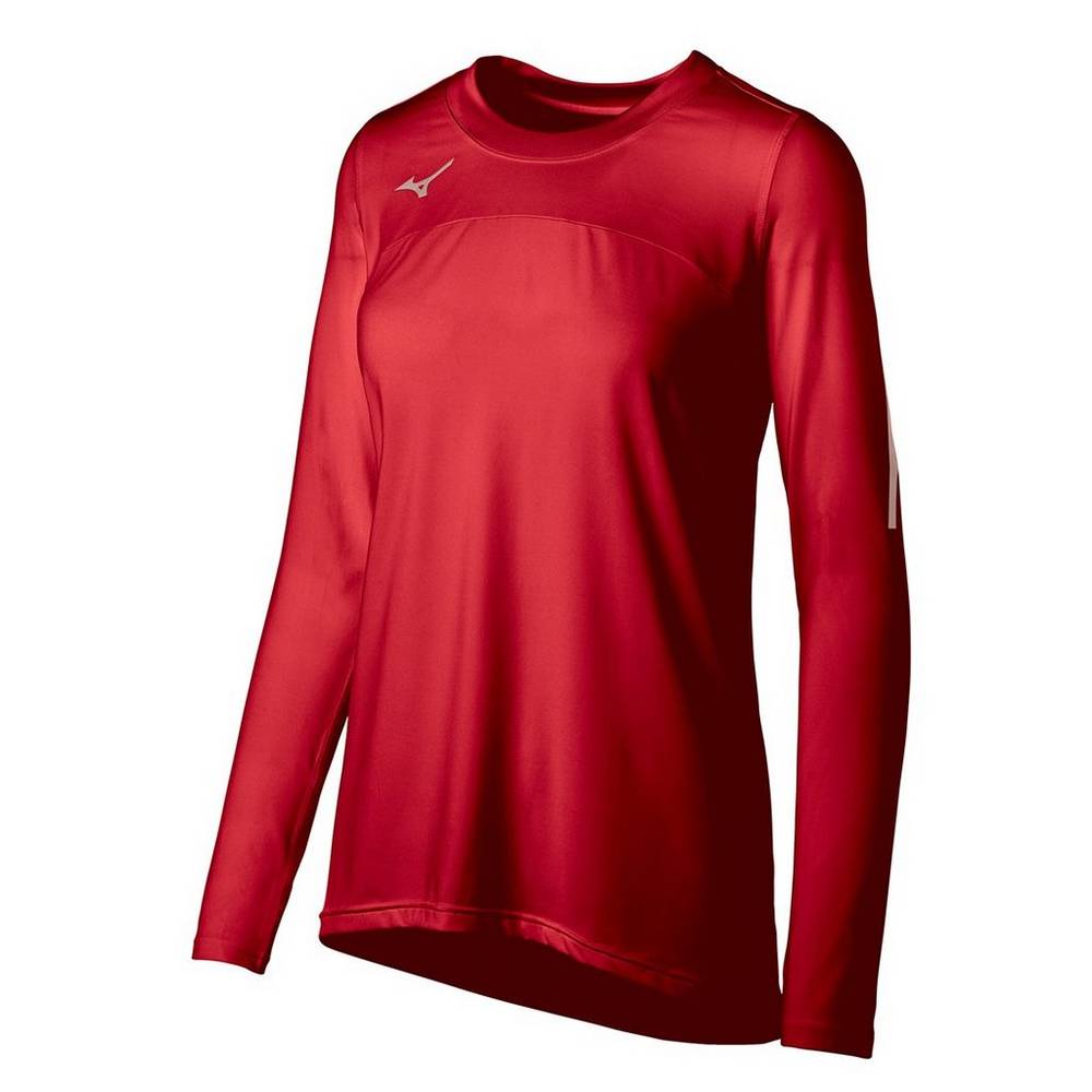 Womens Mizuno Techno VII Long Sleeve Volleyball Jersey Red Philippines (PRIKUD527)